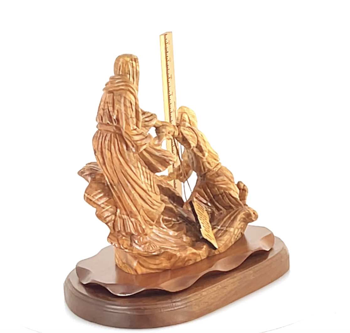 Jesus Christ Walks on Water, 14.4" Carved Sculpture Art from Holy Land