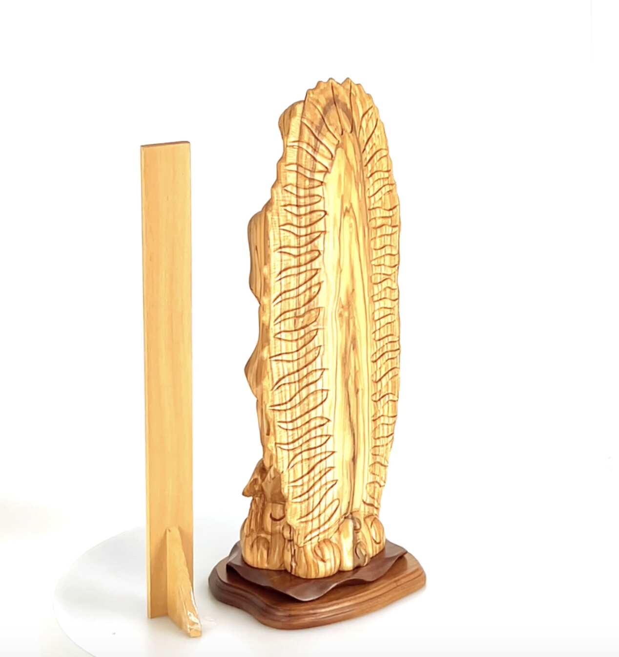 Virgin Mary “Our Lady of Guadalupe” Statue, 20.7" Carving from Holy Land Olive Wood