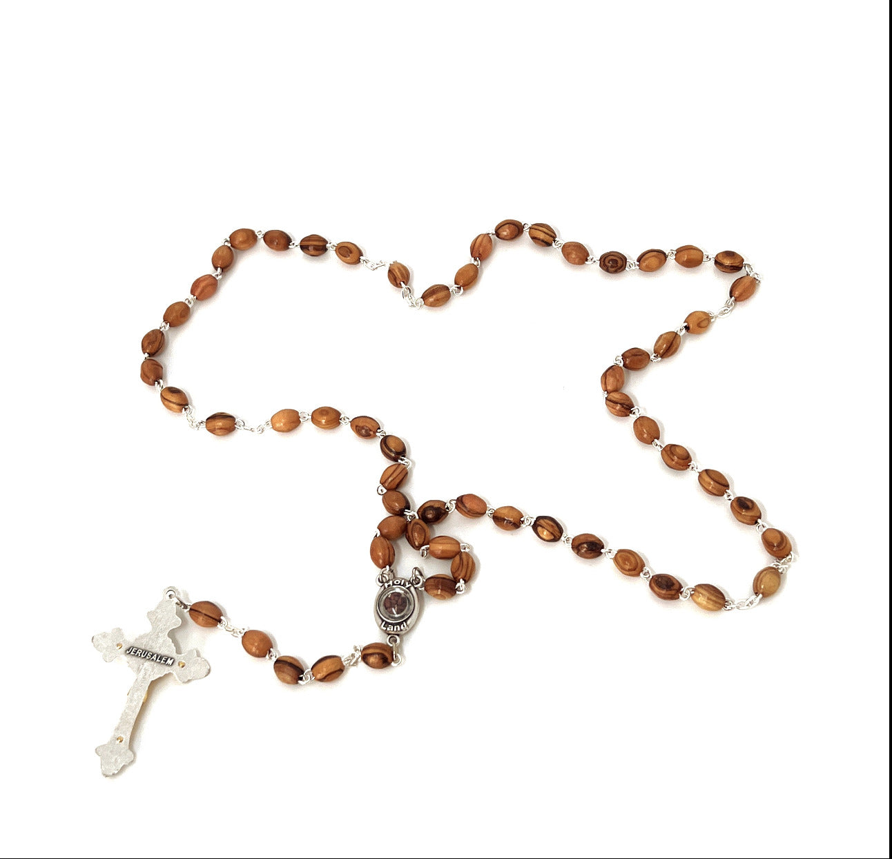 Smooth Wooden Bead Rosary, Silver and Gold Plated Crucifix