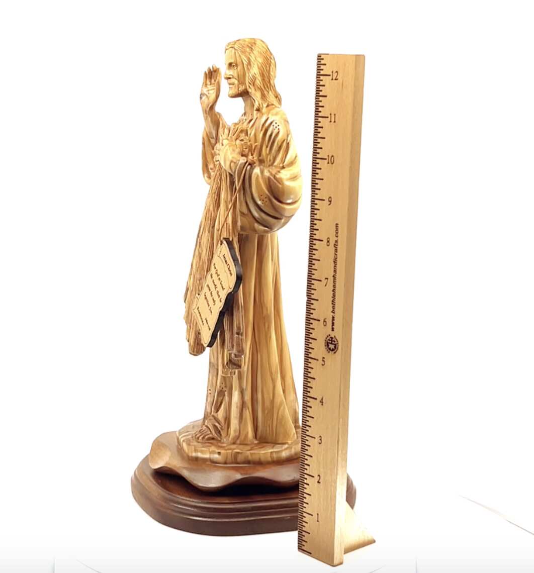 Jesus Christ "Divine Mercy" Statue, 13.2" Holy Land Olive Wood Carving