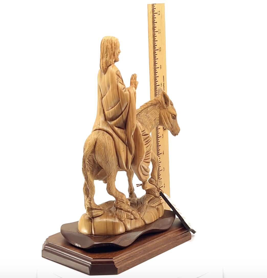 Jesus Christ Riding Donkey, "Entry Into Jerusalem", 11.2" Wood Carving from Holy Land