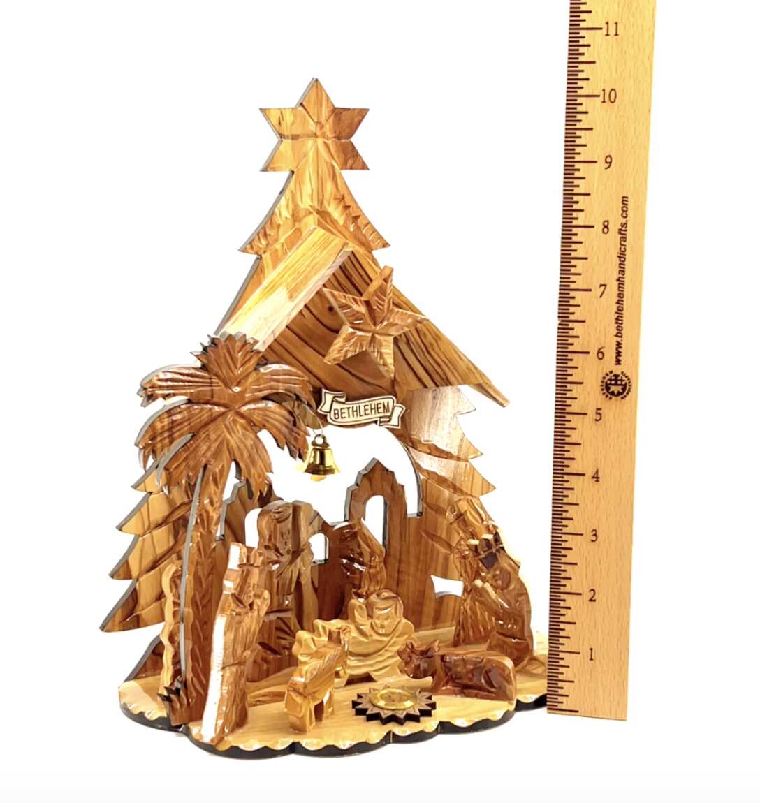 Nativity Scene with Music Player, 10.5" Handmade in Holy Land