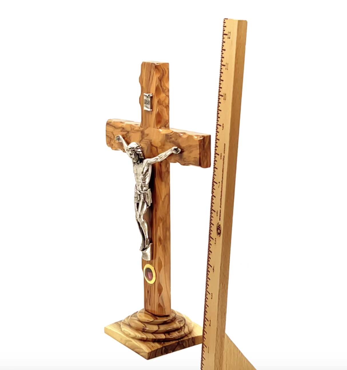 11" Standing Crucifix Wooden Cross with Incense, Hand Made from Holy Land Olive ( Medium)