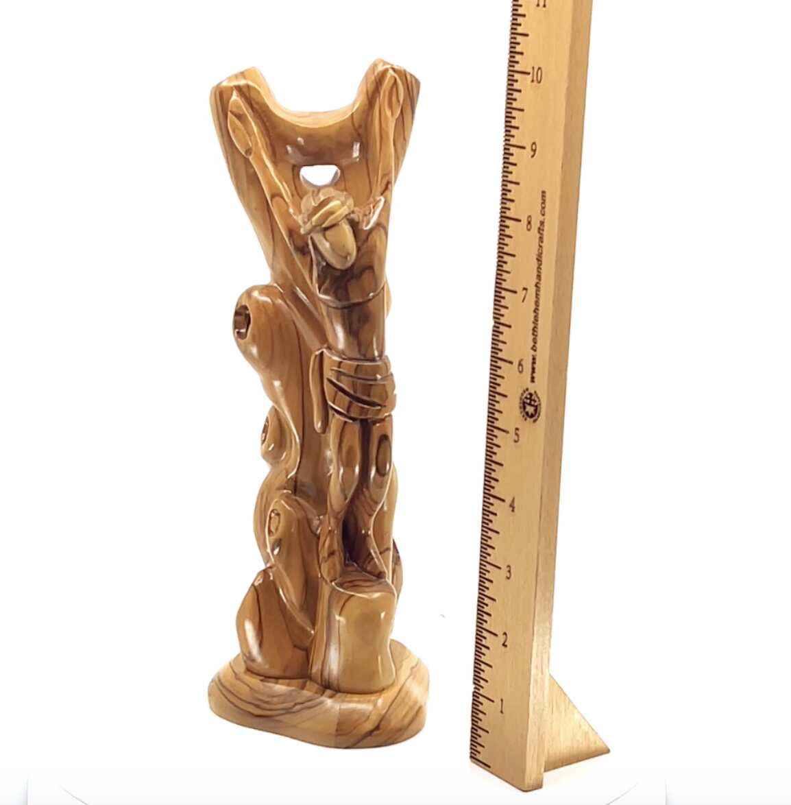 Jesus Christ "Crucified on Cross" Carving, 10" Olive Wood Abstract