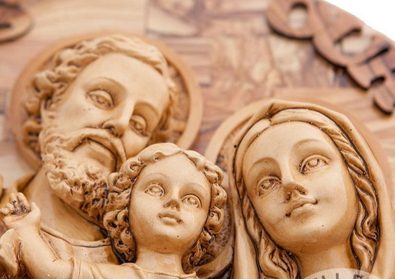 Olive Wood Holy Family Wall Hanging Plaque with Holy Incense - Wall Hangings - Bethlehem Handicrafts