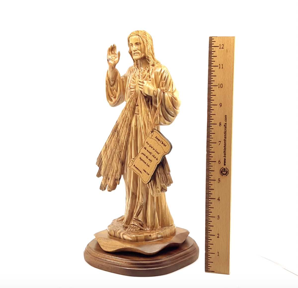 Jesus Christ "Divine Mercy" Statue, 13.2" Holy Land Olive Wood Carving