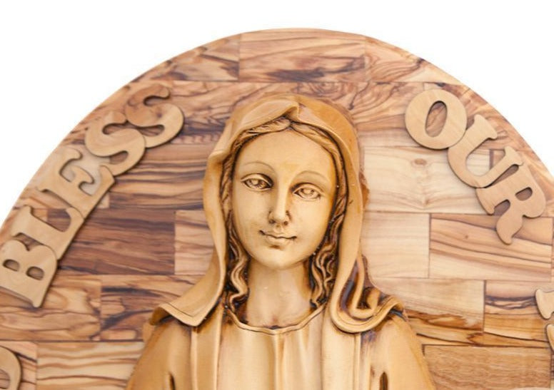 Olive Wood Virgin Mary Wall Hanging Plaque with Holy Land Incense - Wall Hangings - Bethlehem Handicrafts