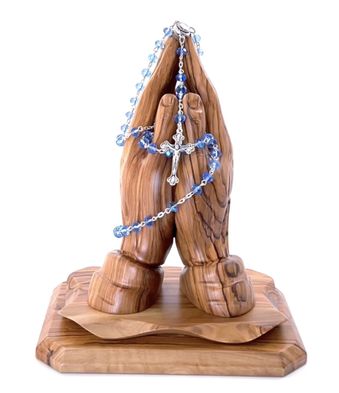 Rosary, Blue Crystal Beads, 21.8", Metal Chain, Bethlehem Handmade