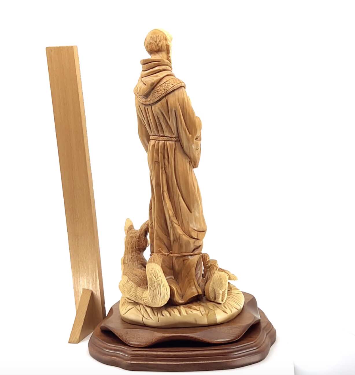 St. Francis Assisi with Animals Statue 13.4" Hand Carved Olive Wood from Holy Land