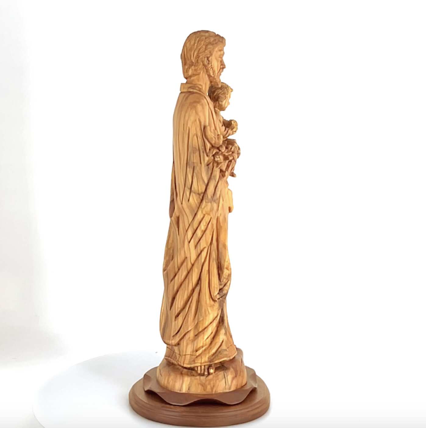 St. Joseph w/ Child Jesus Christ, 25.6" Masterpiece Sculpture from Holy Land Olive Wood