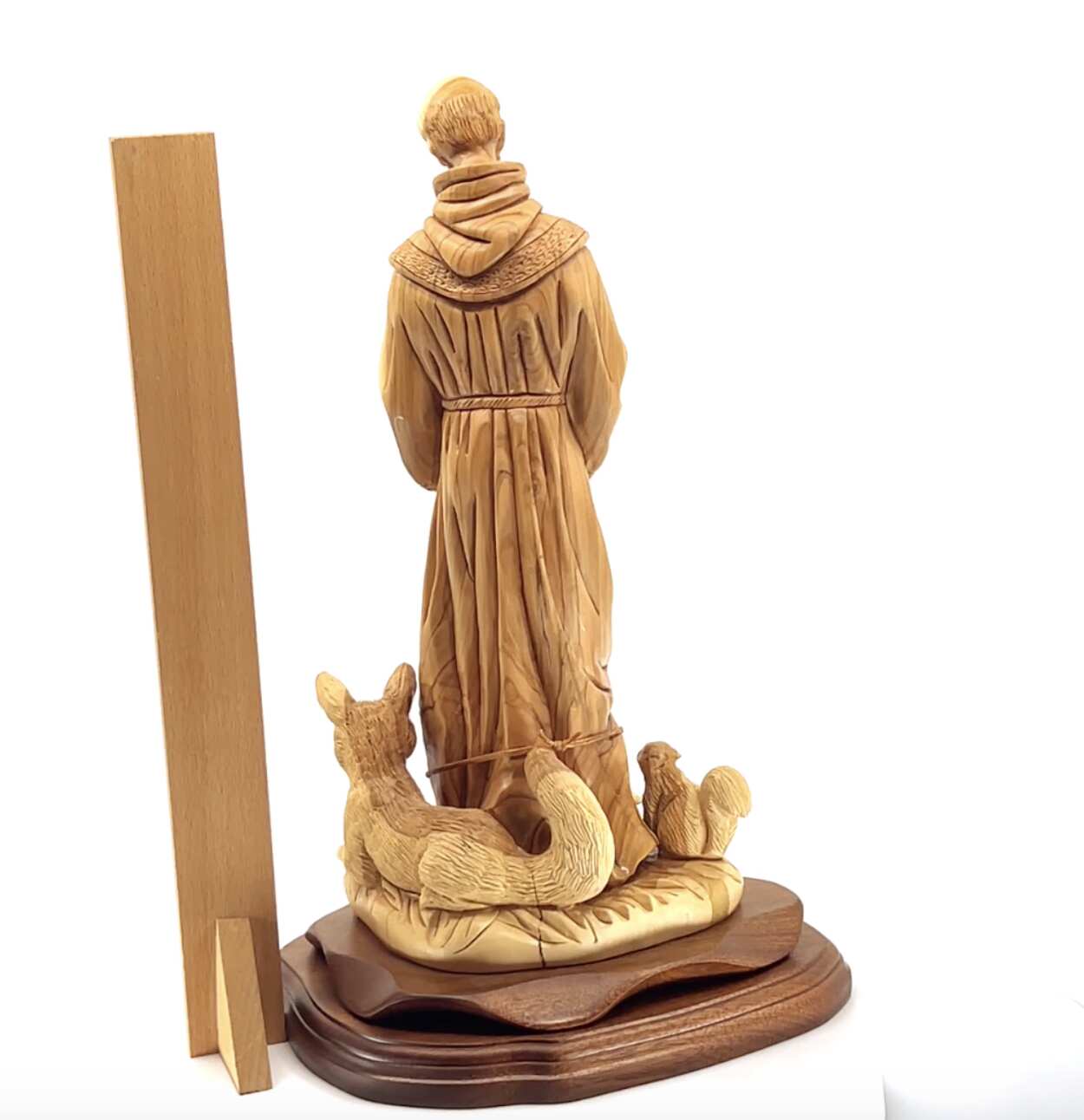 St. Francis Assisi with Animals Statue 13.4" Hand Carved Olive Wood from Holy Land