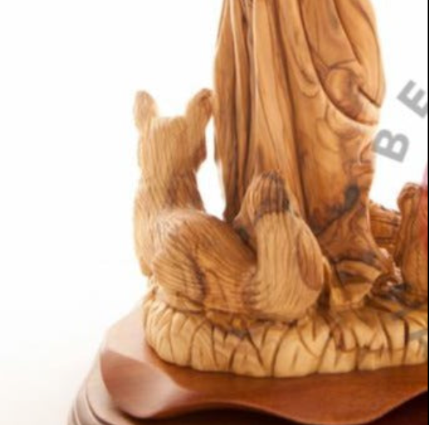 St Francis of Assisi with Fox Animal Statue with Dark Brown Mahogany Base