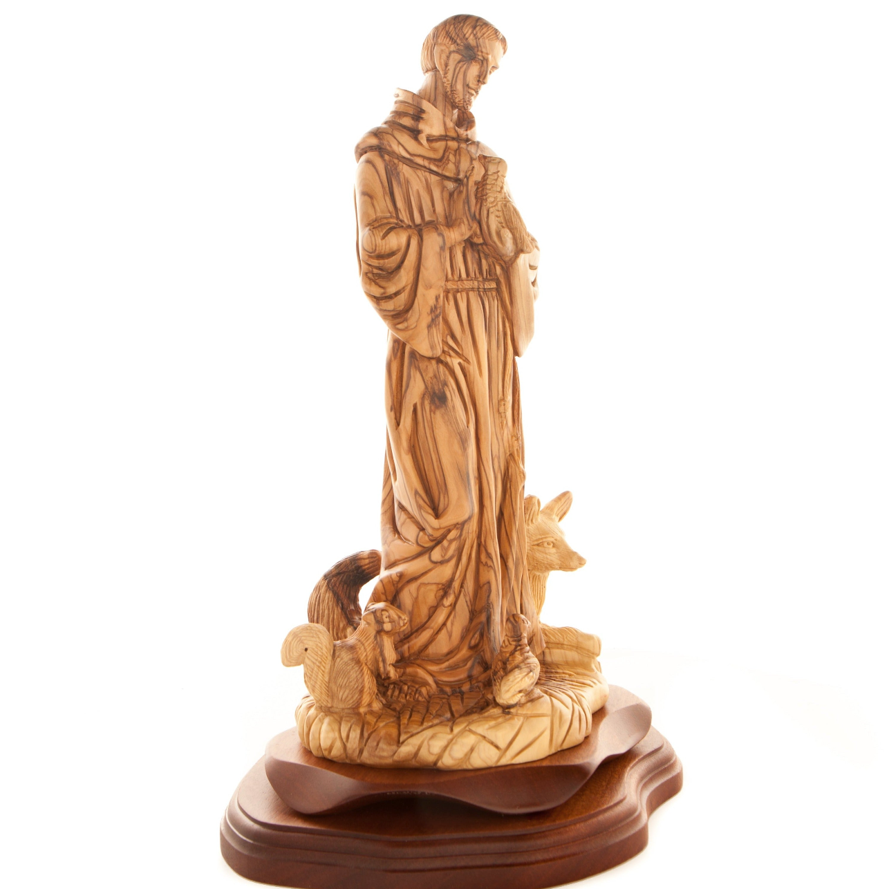 Saint Francis of Assisi with Animals Statue 13.4" Tall, Hand Carved Olive Wood from Holy Land
