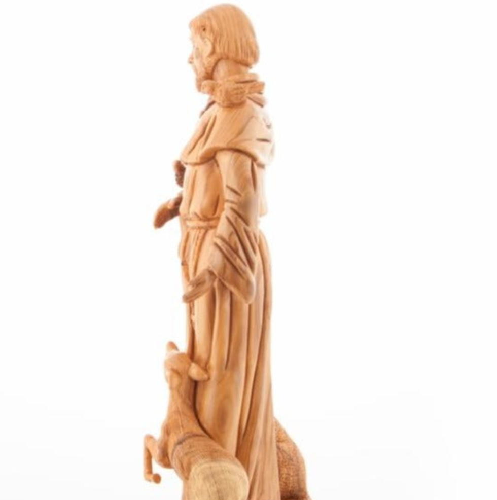 St. Francis of Assisi, Patron of Animals Statue, Tall Masterpiece Hand Carving wooden Sculpture