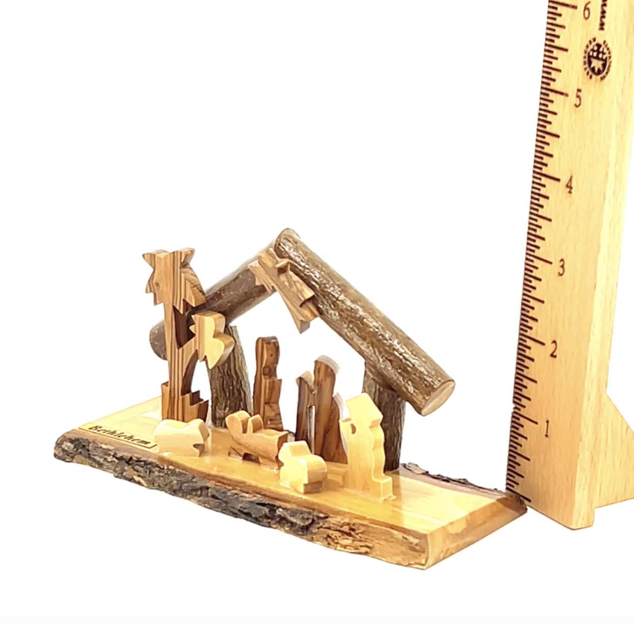 Rustic Nativity Scene Handmade with Olive Wood Sticks , 5.7" from Bethlehem