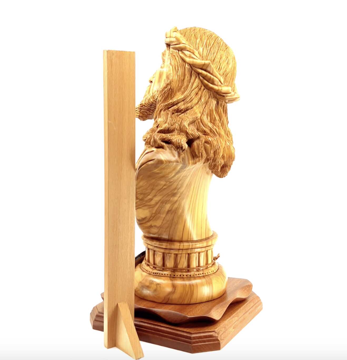 Bust of Jesus Christ, 14.5" Sculpture, Holy Land Olive Wood