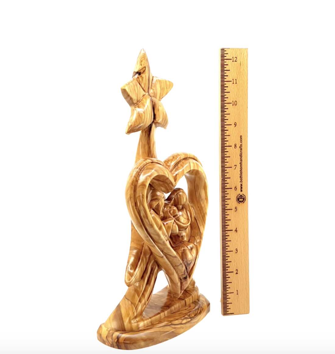 Holy Family with Star of Bethlehem "Heart Shaped", 12.8"  Abstract Hand Carved Olive Wood