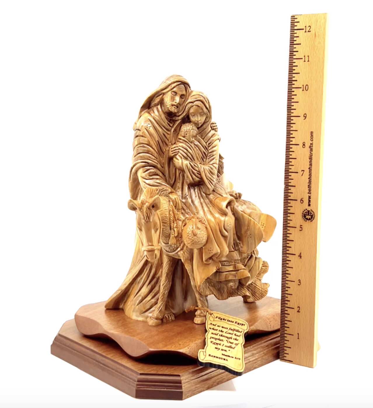 "The Flight into Egypt", 10.2" Olive Wood Carving from Holy Land