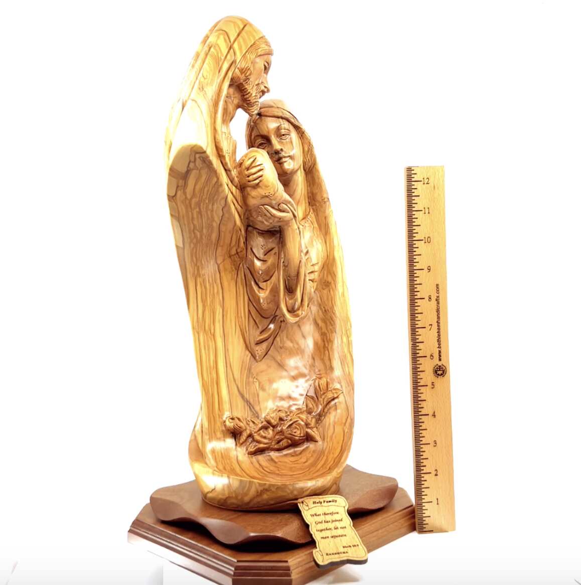 Unique Holy Family Nativity Sculpture, 18.1" Masterpiece Carved in Olive Wood