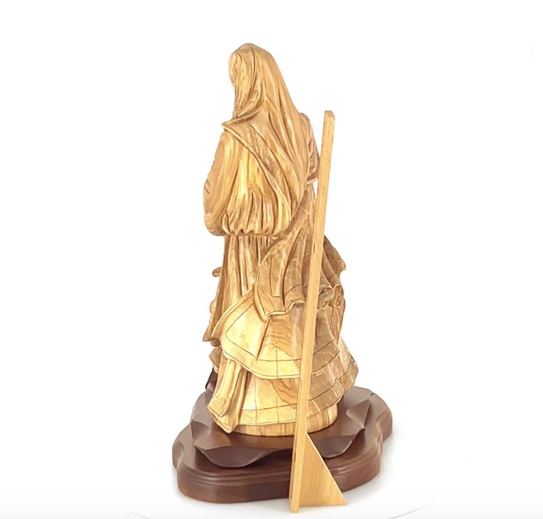 Adoring Holy Family Jesus Christ with St. Joesph and Mary Masterpiece, 13.8" Made from Olive Wood Carved Sculpture from the Holy Land