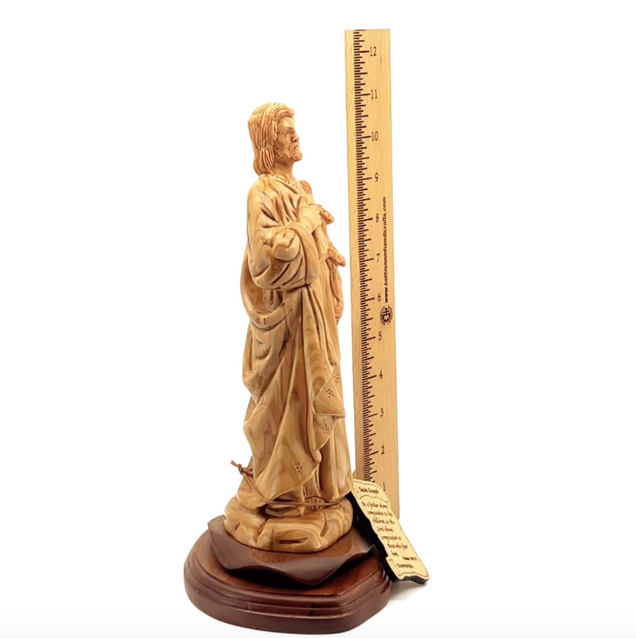 St. Joseph Holding Lily Flower, 11.2" Olive Wood Carved Statue