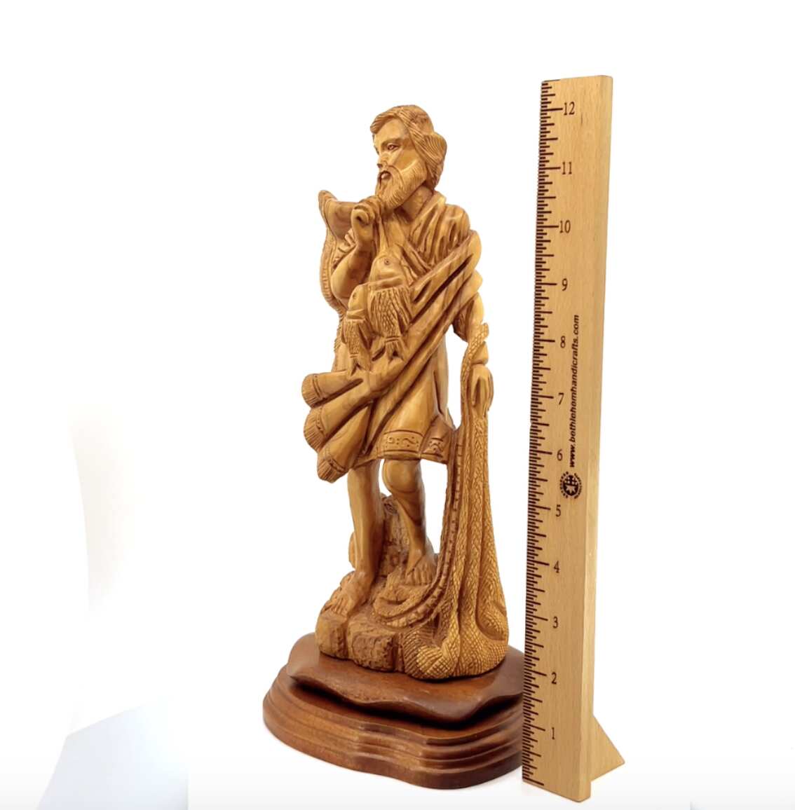 St. Peter Carved Wooden Statue 12.5", Sculpture from Holy Land Olive