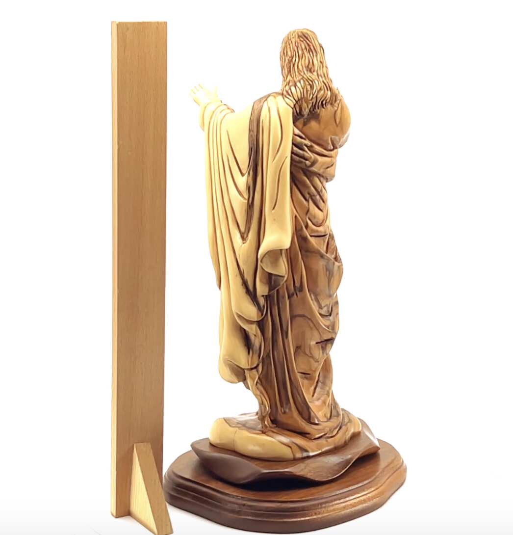 Jesus Christ "Giving Blessing" Statue, 12.6" Carving from Holy Land Olive Wood