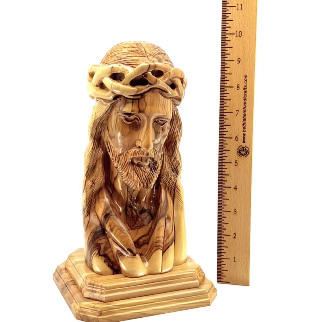 Jesus Christ Bust Sculpture in Holy Land Olive Wood, 9.8"