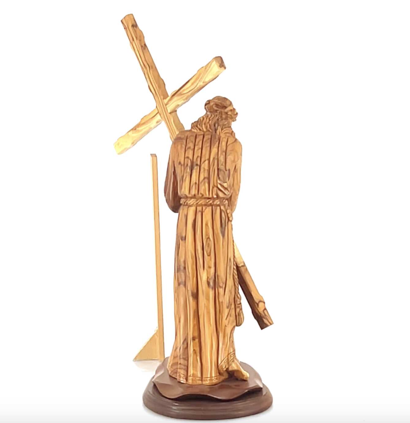 Jesus Christ "Holding Cross" Wooden Sculpture 16.9"