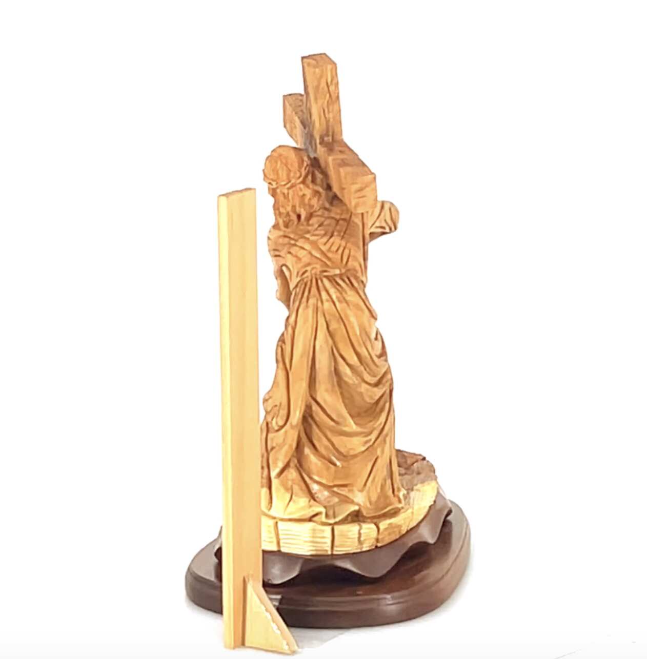 Jesus Christ Carrying Cross Statue, Wood Carving 15.7"