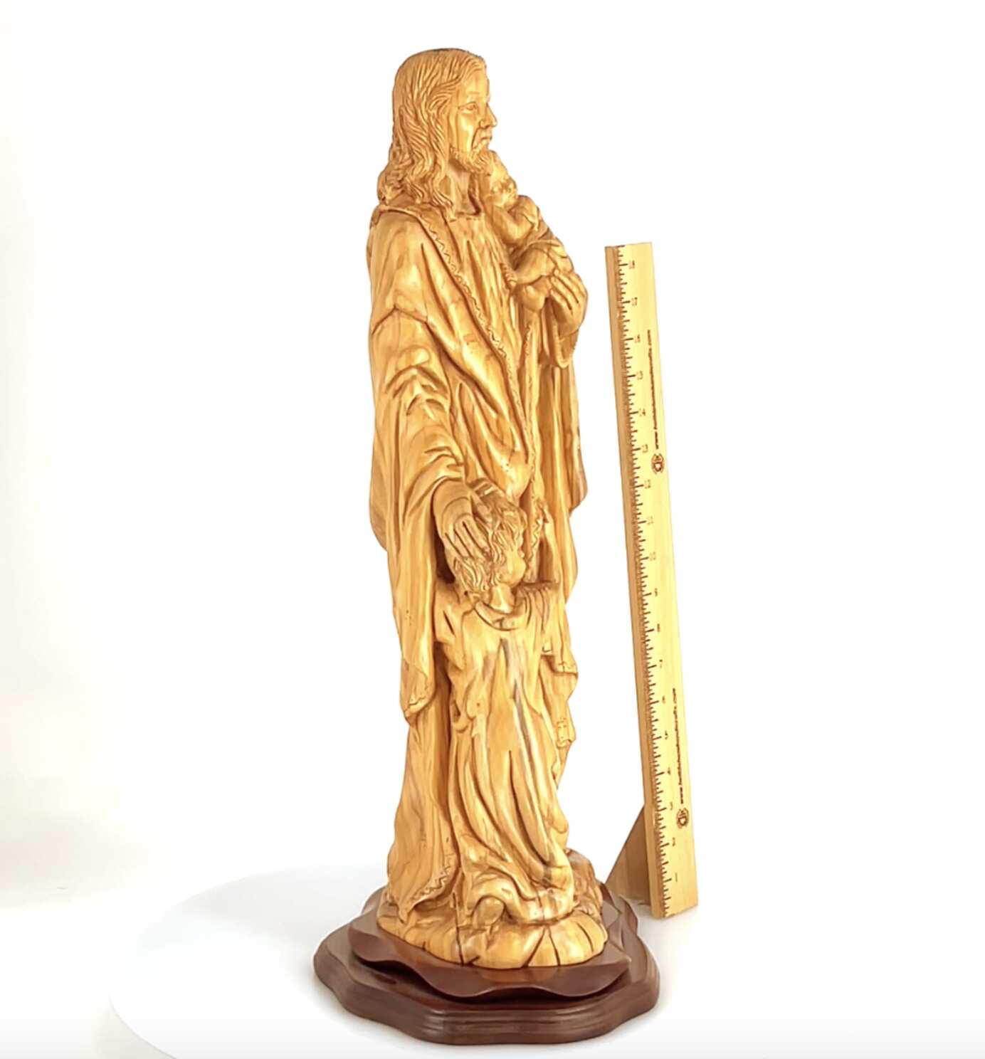 Jesus Christ "With The Children" Statue, 24" Olive Wood Carving Church Sculpture from the Holy Land