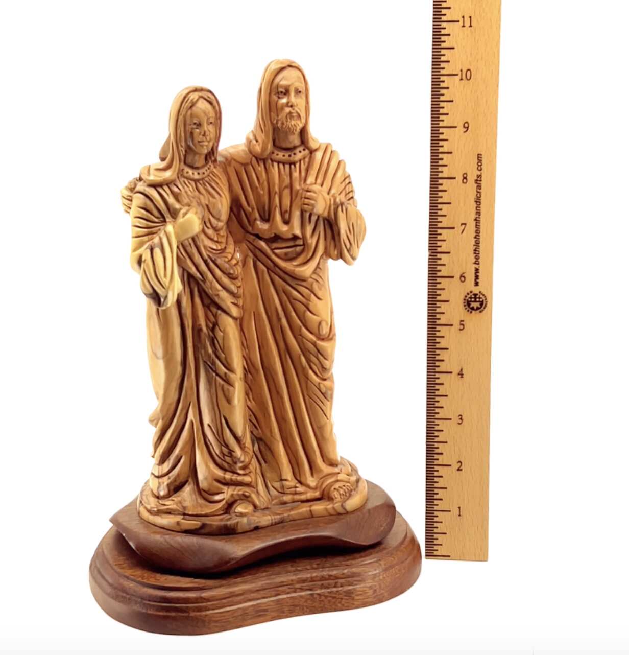 Virgin Mary with Jesus Christ Statue, 10.6" Carved from the Holy Land Olive Wood