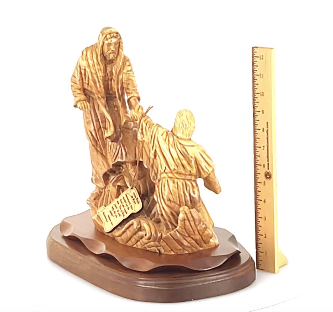 Jesus Christ Walks on Water, 14.4" Carved Sculpture Art from Holy Land