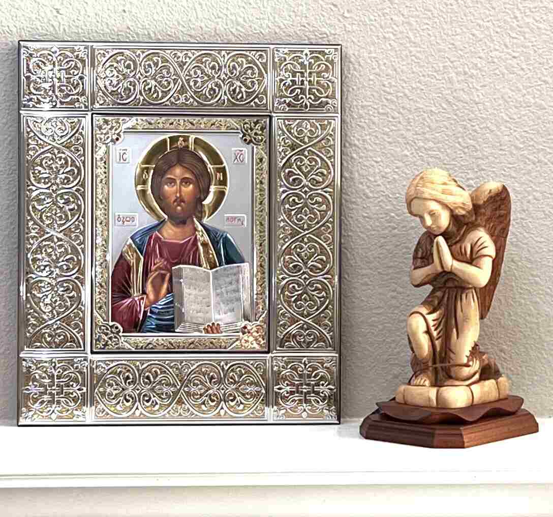 Beautiful Jesus Christ Silver Icon with  Silver Golden Color Frame