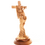 St. Francis of Assisi Embracing the Jesus Christ on Cross Wooden Carved Masterpiece 13.2" Tall, Realistic Hand Carved Sculpture from Holy Land Olive Wood with dark brown grain Mahogany Base 