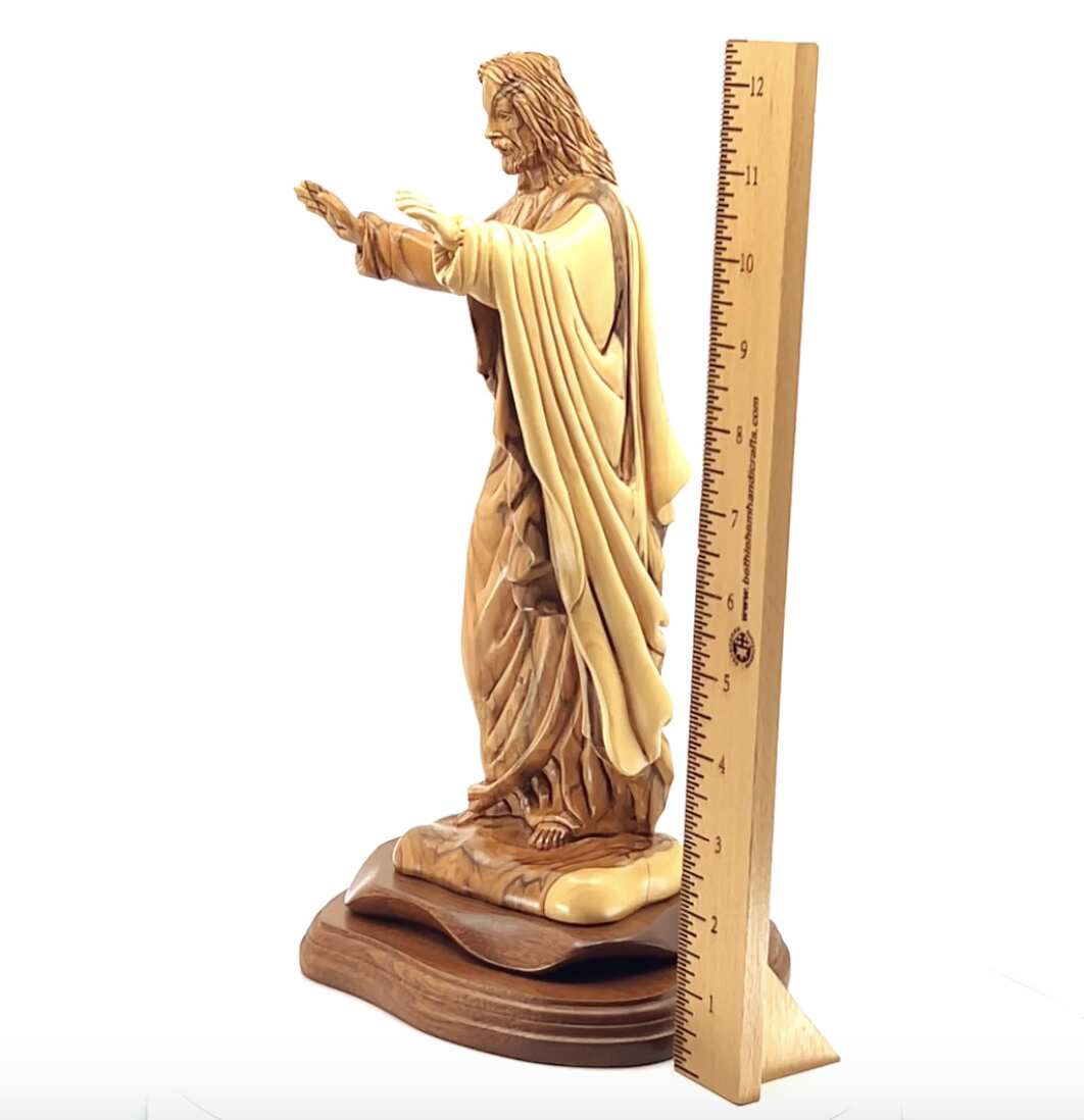 Jesus Christ "Giving Blessing" Statue, 12.6" Carving from Holy Land Olive Wood