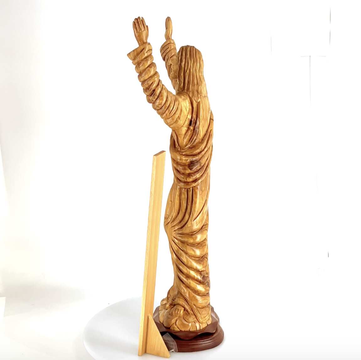Jesus Christ "Sacred Heart" with Raised Arms Statue, 32.4" Olive Wood Carving from Holy Land