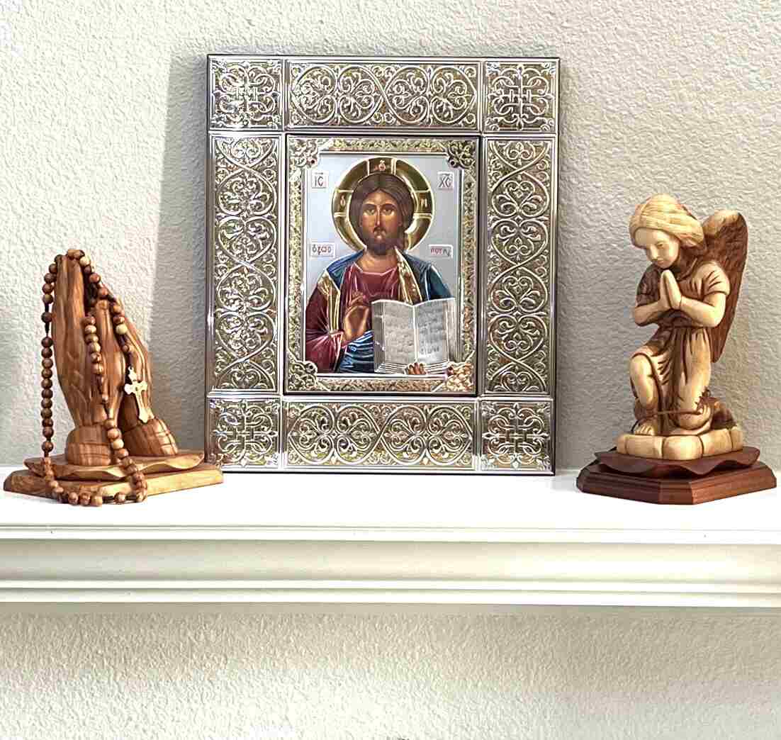 Beautiful Jesus Christ Silver Icon with  Silver Golden Color Frame