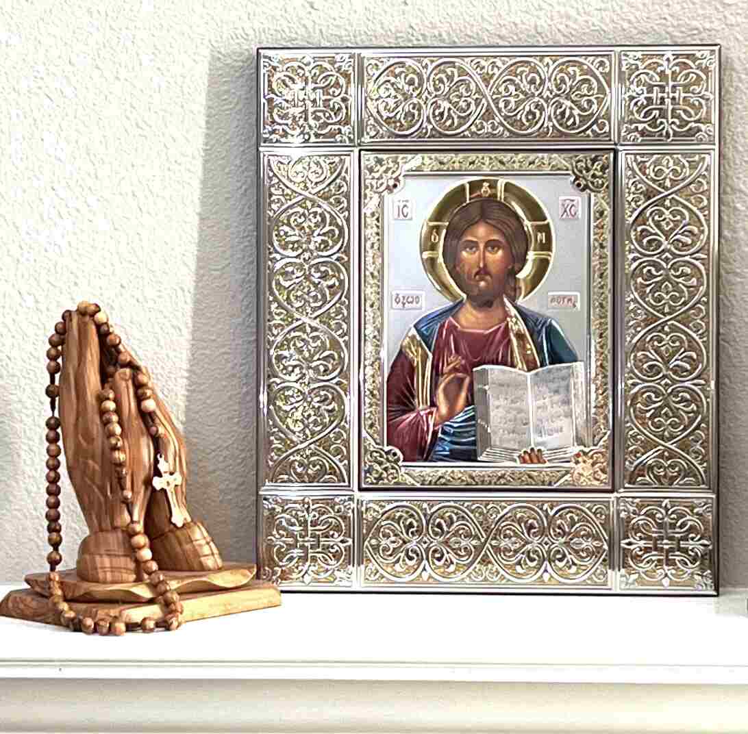 Beautiful Jesus Christ Silver Icon with  Silver Golden Color Frame