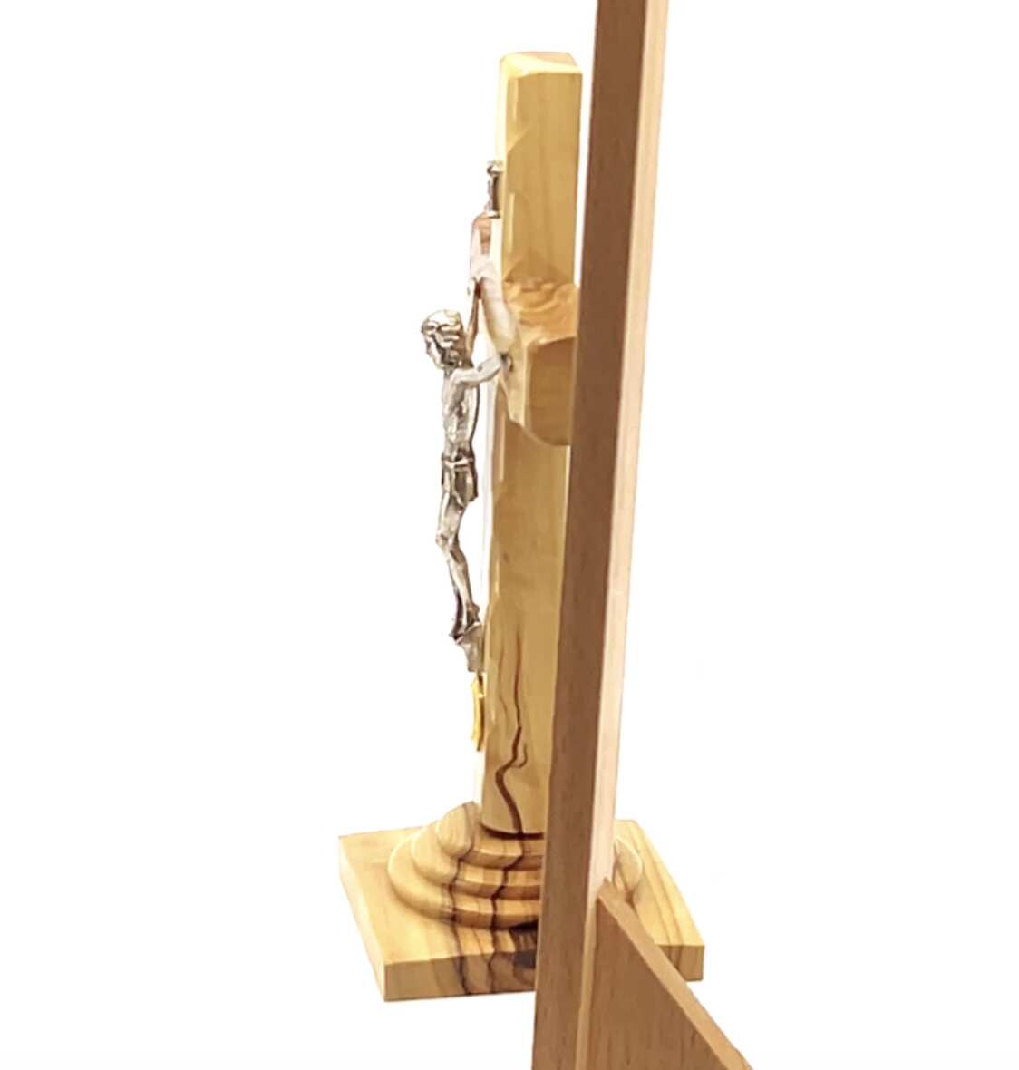 Standing Crucifix, 7.3", Holy Land Olive Wood with Soil in Glass Capsule