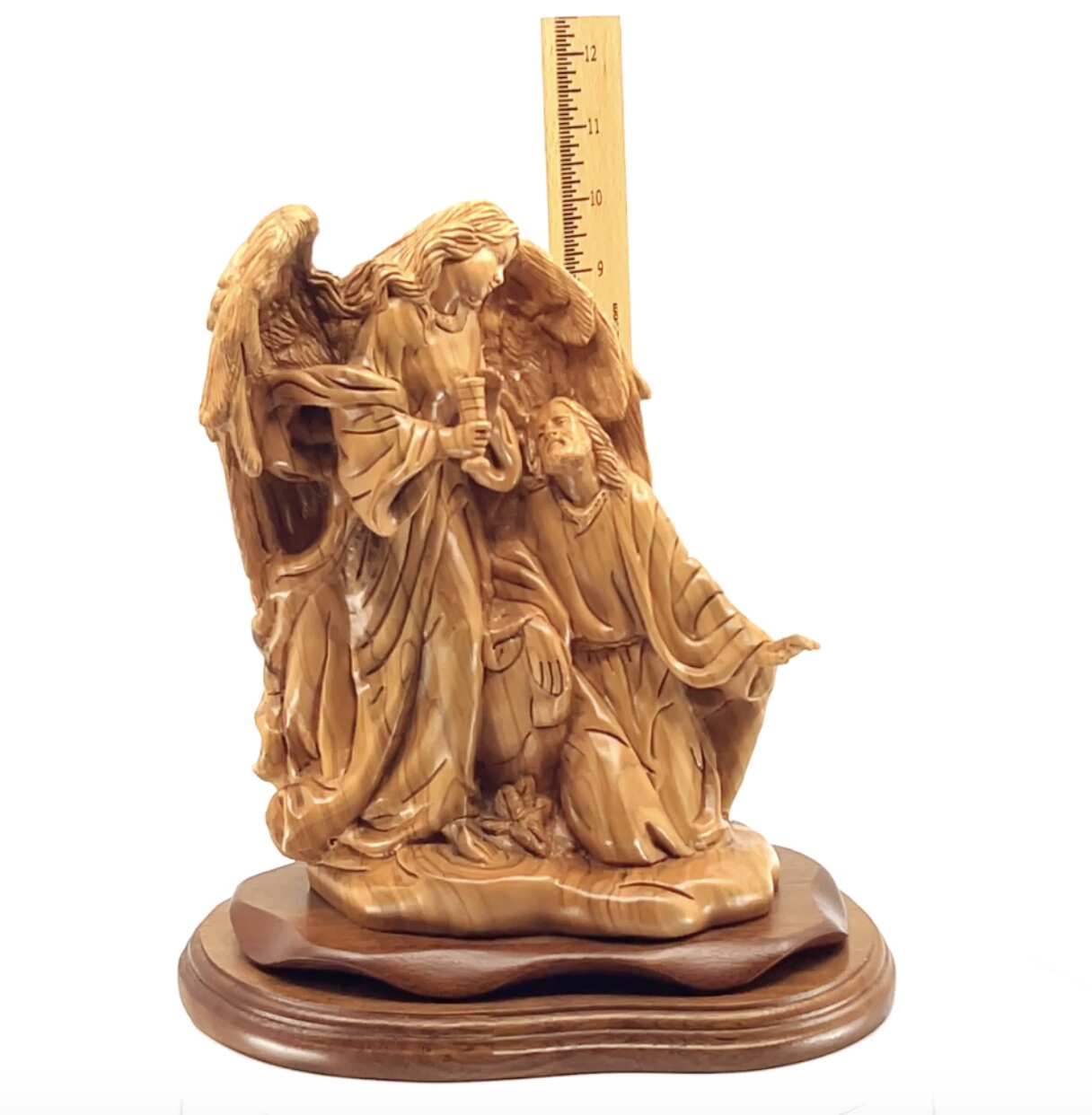 Jesus Christ with Angel in Garden of Gethsemane, 10.8" Masterpeice Carving from Holy Land Olive Wood