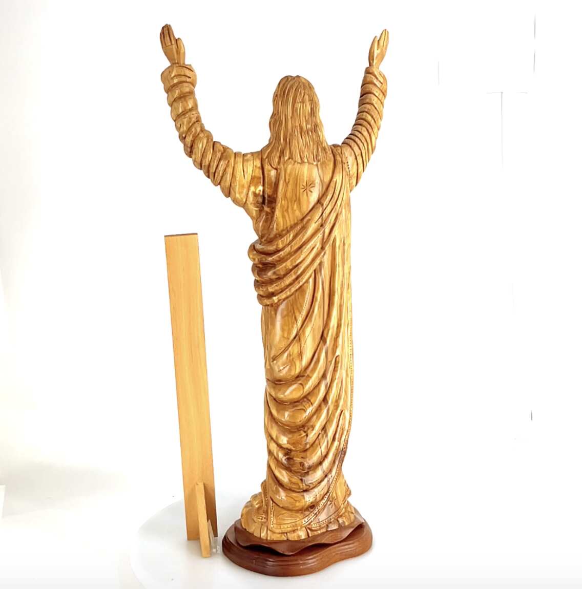 Jesus Christ "Sacred Heart" with Raised Arms Statue, 32.4" Olive Wood Carving from Holy Land