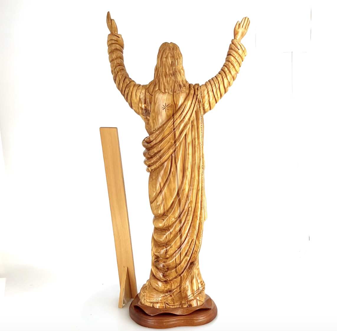 Jesus Christ "Sacred Heart" with Raised Arms Statue, 32.4" Olive Wood Carving from Holy Land