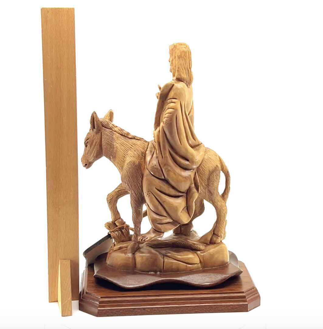 Jesus Christ Riding Donkey, "Entry Into Jerusalem", 11.2" Wood Carving from Holy Land