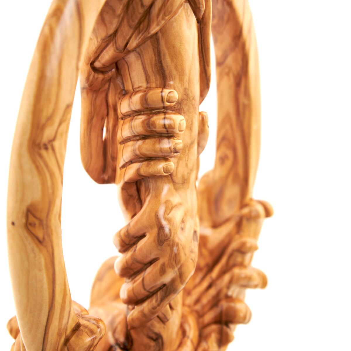Carving of "Jesus Saving Us from Sea" , 14" Sculpture from Holy Land Olive Wood
