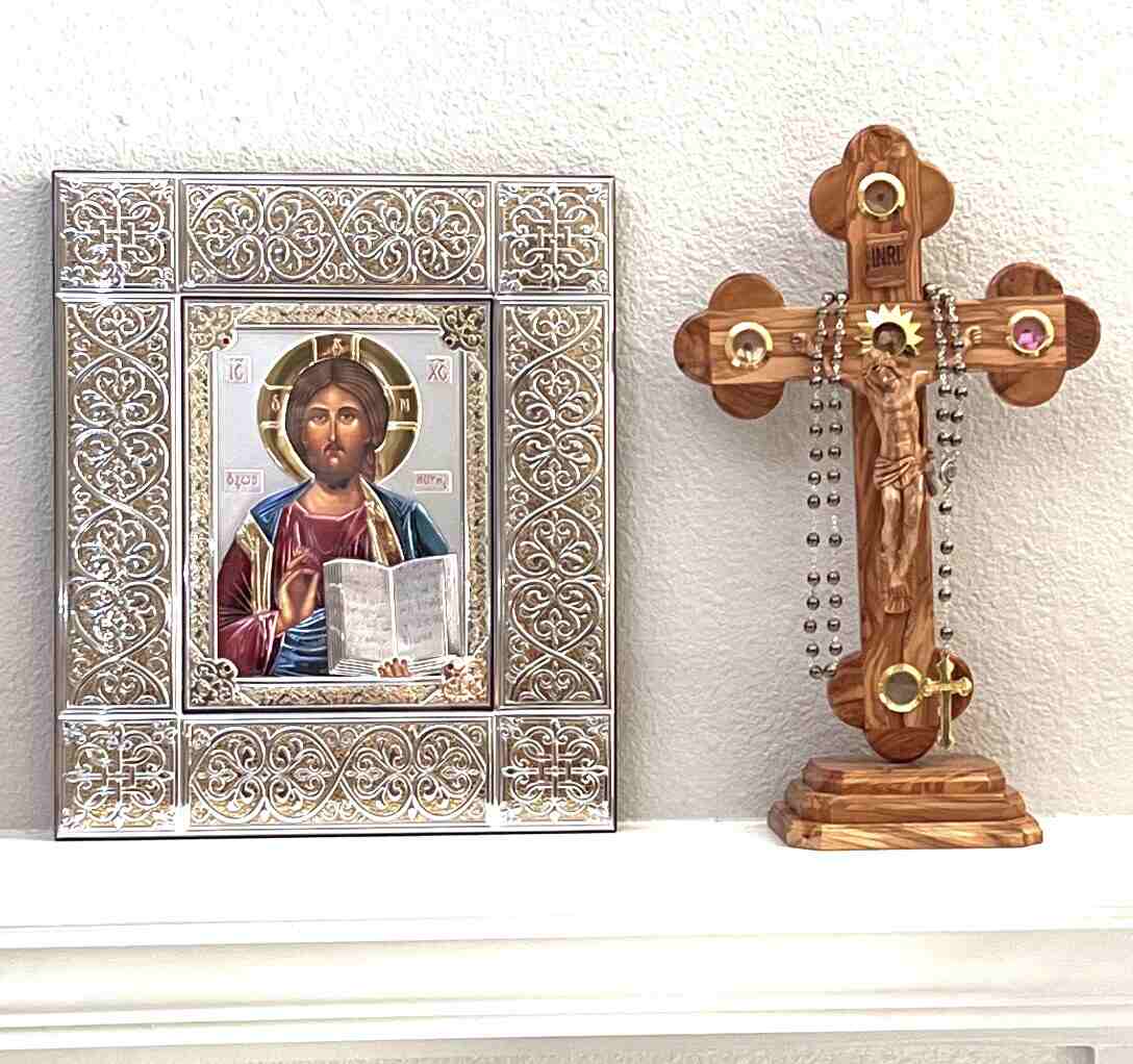 Beautiful Jesus Christ Silver Icon with  Silver Golden Color Frame