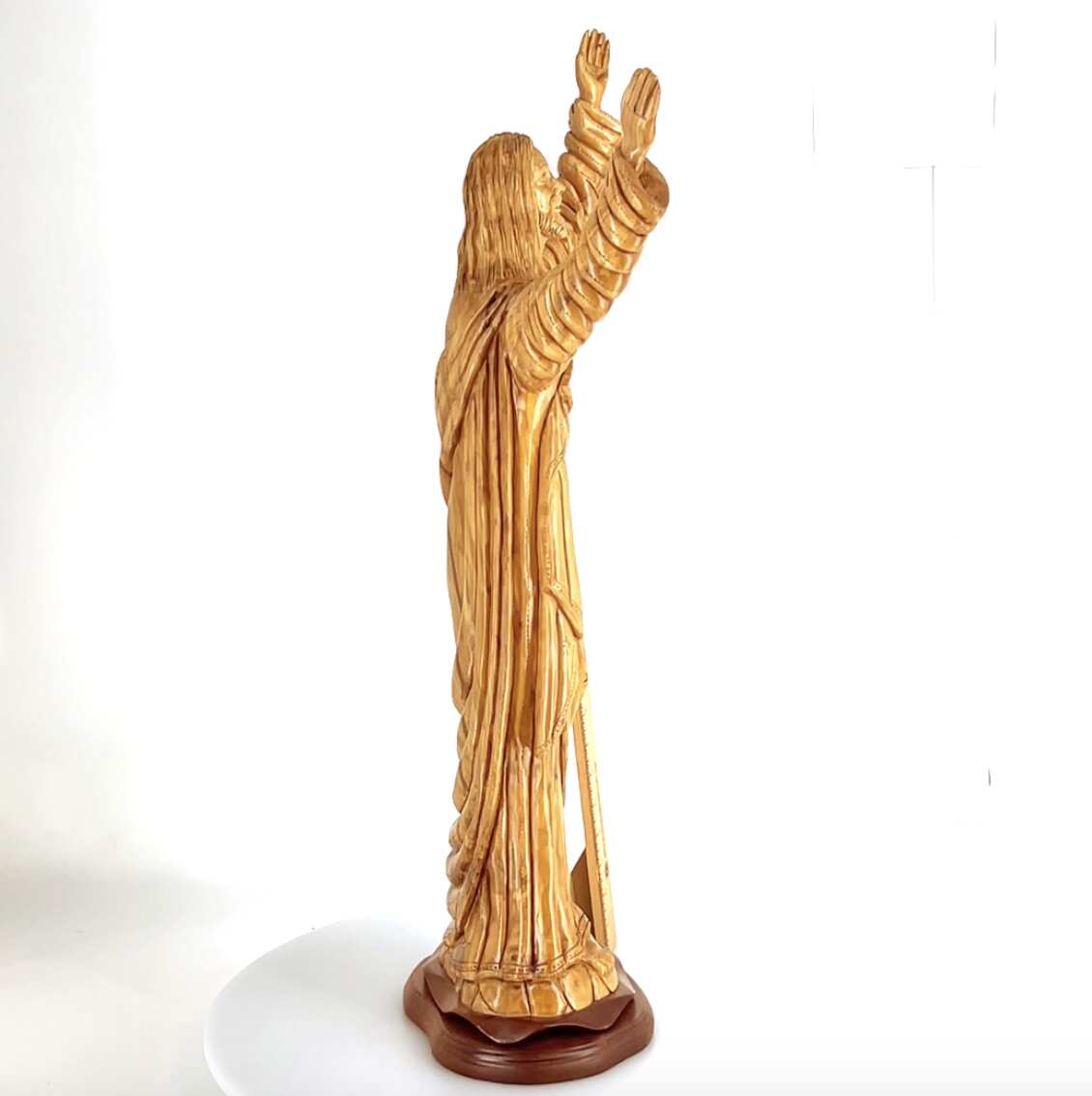 Jesus Christ "Sacred Heart" with Raised Arms Statue, 32.4" Olive Wood Carving from Holy Land