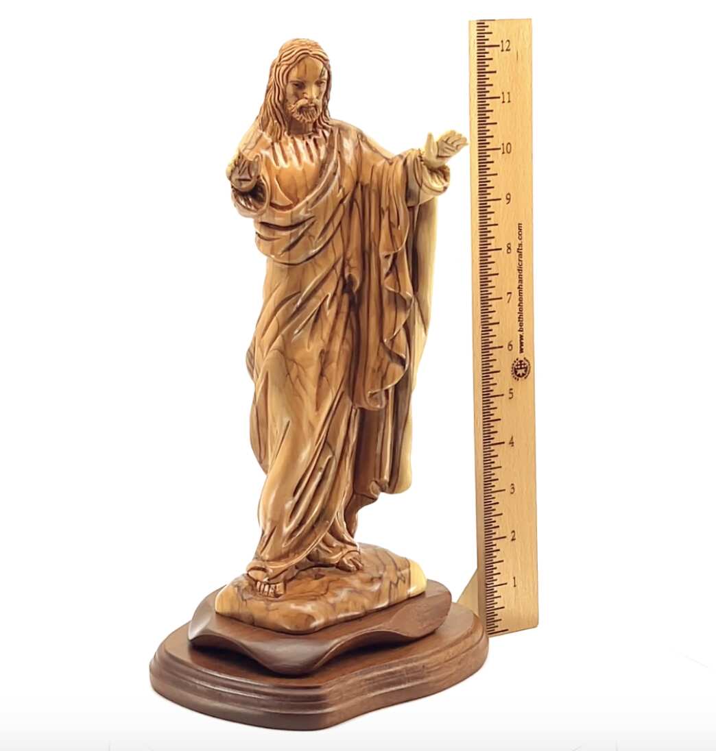 Jesus Christ "Giving Blessing" Statue, 12.6" Carving from Holy Land Olive Wood
