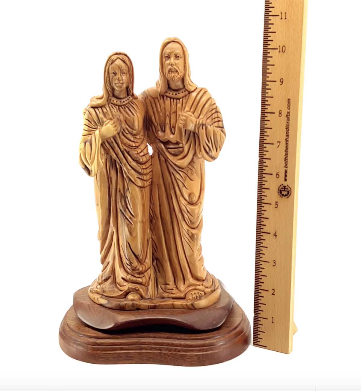 Virgin Mary with Jesus Christ Statue, 10.6" Carved from the Holy Land Olive Wood