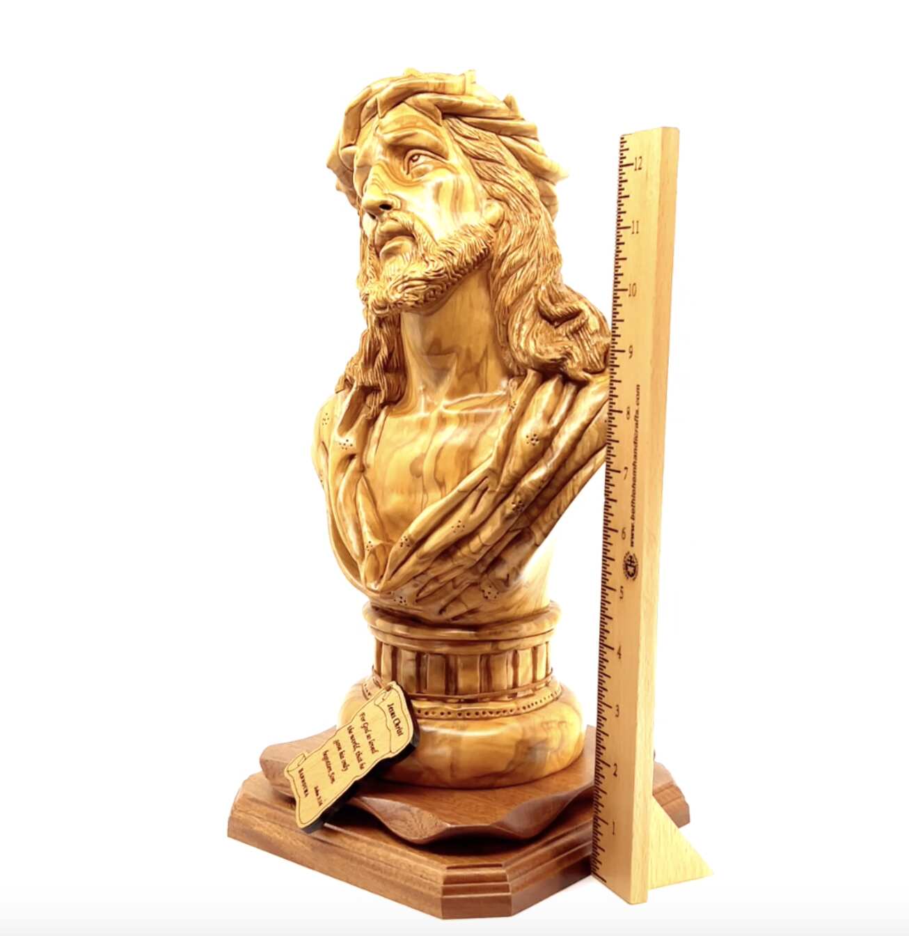 'Bust of Jesus' Head' 14.5", Carved Statute from Holy Land Olive Wood